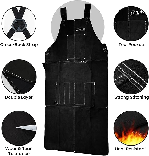 Leather Welding Work Apron with 9 Tool Pockets - Image 2